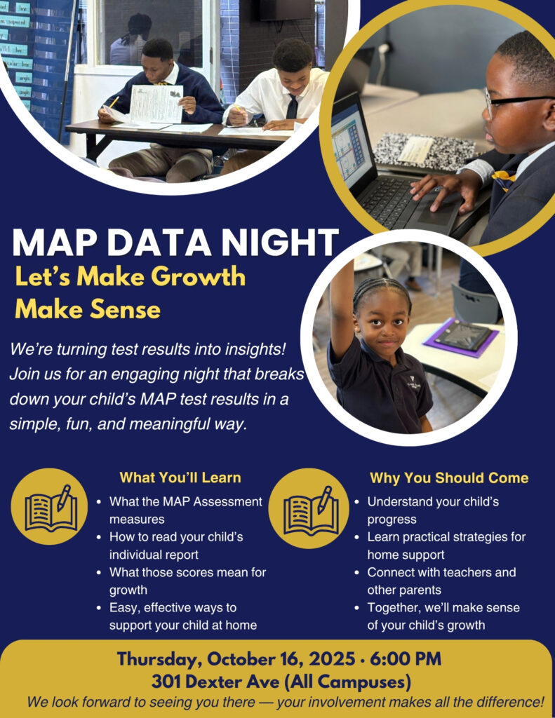 Flyer for MAP Data Night at Valiant Cross Academy on Thursday, October 16, 2025.